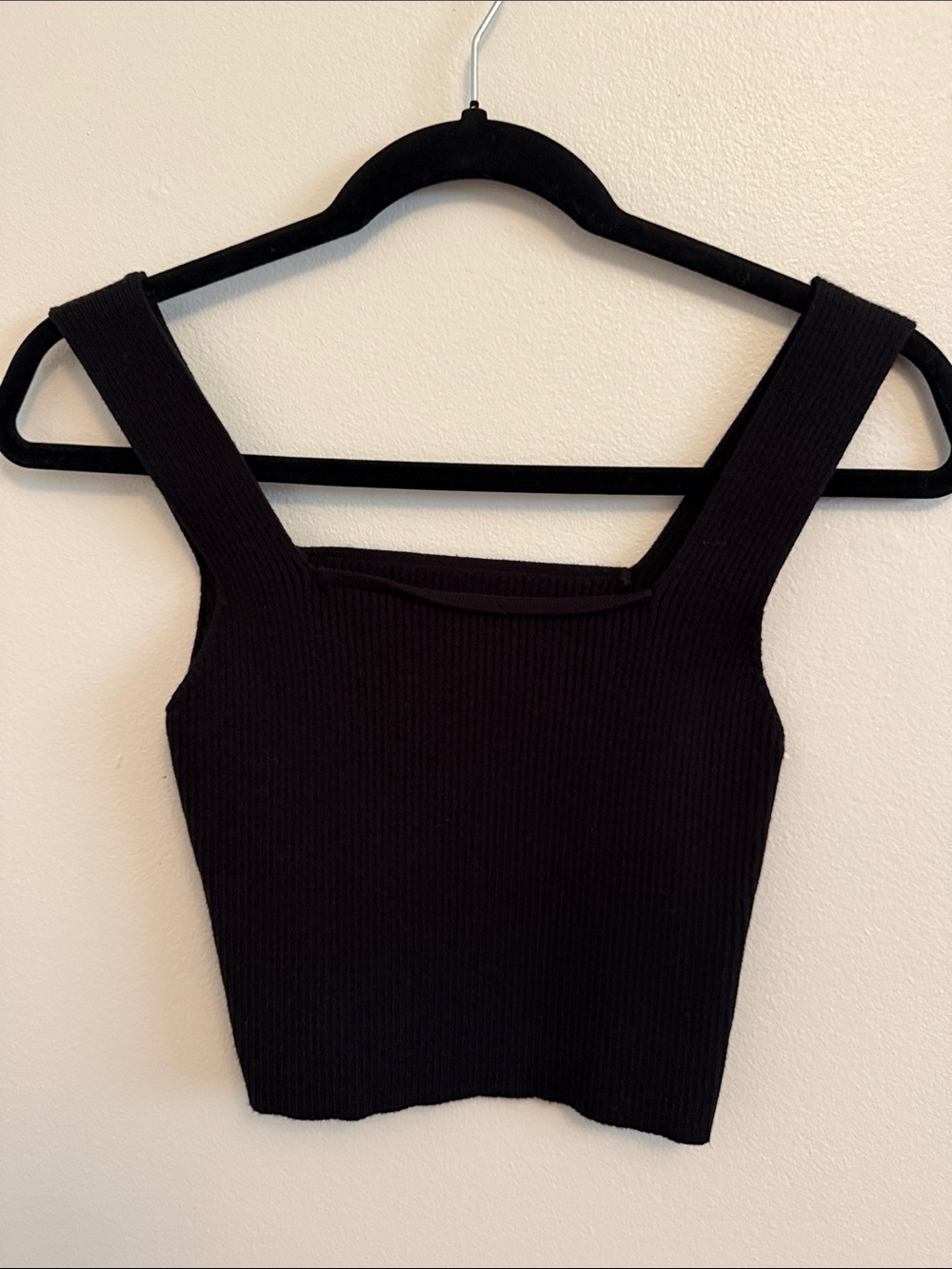 Ribbed Square-Neck Crop Tank Top - Black